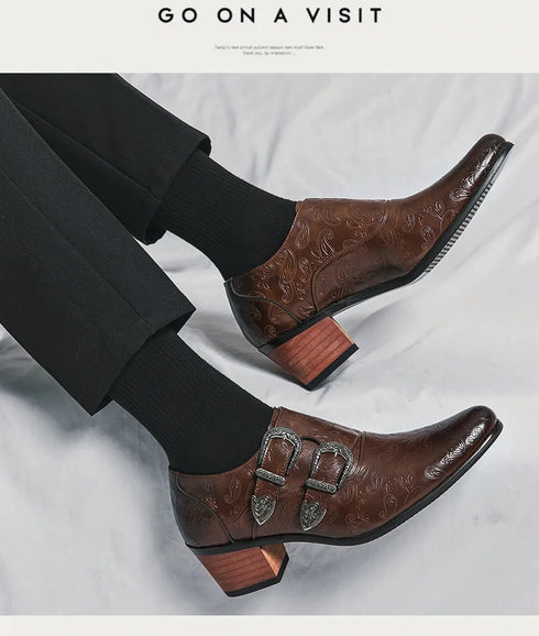 Men's Wedding Shoes Fashion Slim Fit Pointed High Heel Leather Dress Shoes Classic Vintage Style